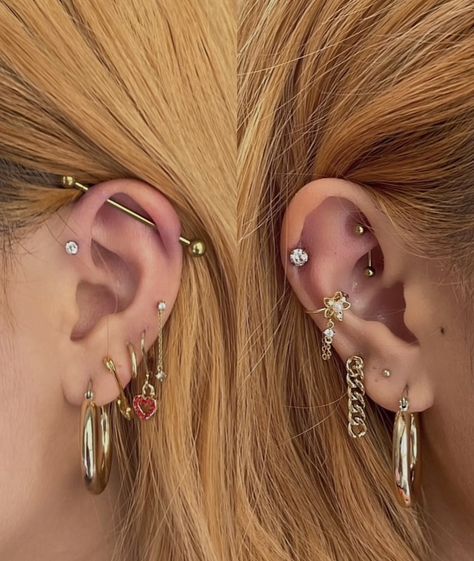 Multiple Piercings Earrings, Types Of Ear Piercings, Cool Ear Piercings, Pretty Ear Piercings, Cool Piercings, Multiple Ear Piercings, Earrings Aesthetic, Cute Piercings, Jewelry Aesthetic