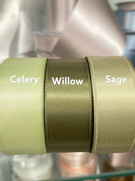 Sage Green Ribbon Double Sided satin ribbon Willow https://etsy.me/3RXUbCt weddinginvitations #satinribbon #doublefacedsatin #invitations #ribbonbytheyard #bouquetwrap #luxuriousribbon #dresssash #sagegreen #sageribbon #willowgreen #darkgreenribbon #lightgreenribbon Sage Green Reception Decor, Sage Green And Champagne Wedding, Sage Party, Quince Colors, Sage Green Ribbon, Muted Autumn, Crafting Party, Dream Birthday, Green Weddings