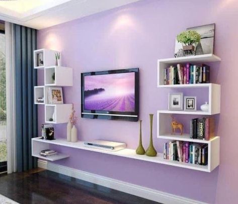 Ruang Tv Modern, Display Shelves Decor, Man Home Decor, Ruang Tv, Modern Tv Room, Modern Tv Unit Designs, Modern Tv Wall Units, Living Room Wall Units, Tv Unit Interior Design