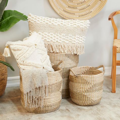 "Find Brown Seagrass Bohemian Storage Baskets, 3ct. at Michaels. com. Use these wicker baskets as hampers or storage containers for a chic complement to your Bohemian home space interior design. Use these wicker baskets as hampers or storage containers for a chic complement to your Bohemian home space interior design. Place them by your bedside, laundry room or living room to keep your space free of clutter. Maintain a tidy home with a welcoming look with the help of these chic storage baskets. Hampers Ideas, Space Interior Design, Project Abstract, Boho Mirror, Seagrass Storage Baskets, Chic Room, Cosmoliving By Cosmopolitan, Spring Decorating, Dorm Living