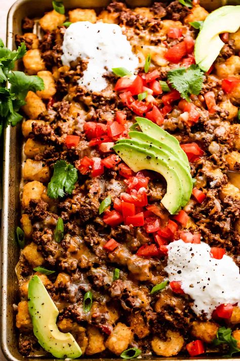 Oven Baked Ground Beef Recipes, Sheet Pan Dinners Ground Beef, Ground Beef Sheet Pan Dinners, Sheet Pan Ground Beef, Totchos Recipe, Easy Weeknight Recipes, Pan Dishes, Weekly Menu Plan, Dinners Recipes