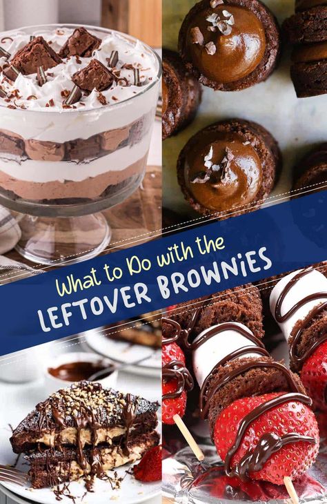 Leftover Brownies What To Do With, What To Do With Leftover Brownies, Leftover Muffins What To Do With, Leftover Brownies Ideas, Brownie Ideas Creative, Leftover Cake Ideas, Brownie Dessert Ideas, Leftover Brownies, Brownie Recipies