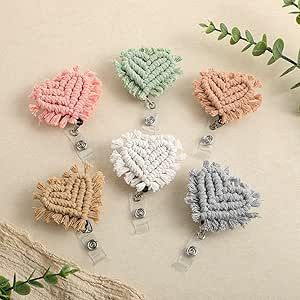 Sayglossy 6 Pcs Boho Heart Badge Reel Retractable Mini Macrame Badge Reel Nurse ID Badge Holder for ID Card Name Tag Student Teacher Doctor Worker Office School Graduation Supplies, 6 Colors Card Name, Crochet Jewelry Patterns, Mini Macrame, Crochet Doily Patterns, Student Teacher, Crochet Doily, Nurse Badge Reel, Doily Patterns, School Graduation