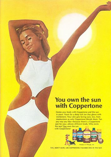 Coppertone - 1970...Oh yes, I too worshiped the sun...regret now though with all the sun damage. Sun Tan Oil, Beauty Ad, Old Advertisements, Retro Ads, Vintage Swimwear, Tanning Lotion, Old Ads, Magazine Ads, Vintage Magazine