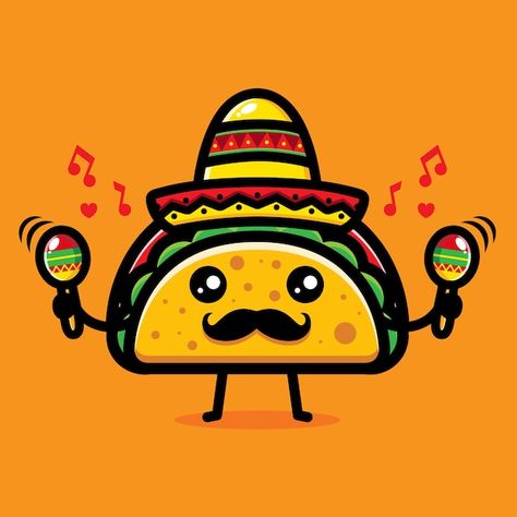 Cartoon Taco Drawing, Animated Food Pictures, Taco Images Cartoon, Mexican Food Cartoon, Taco Animation, Cute Taco Drawing, Mexican Food Drawing, Food Painting Easy, Tacos Cartoon