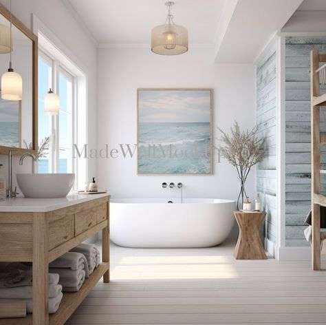 Coastal Bathroom Mock Up, Interior Mock Up, Coastal Bathroom Interior, Bathroom Interior, Coastal Interior, Coastal Mock Up, Bathroom Mockup - Etsy Coastal House Bathroom, Coastal Modern Bathroom, Beach House Decor Bathroom, Beachy Bathrooms, Small Coastal Bathroom, Bathroom Beach House, Modern Coastal Bathroom, Spa Bathroom Design, Suffolk Cottage