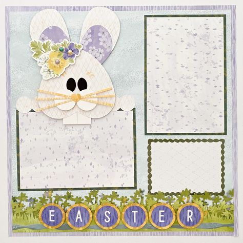 Easter Bunny Scrapbook Layouts, Creative Memories Easter Layout, Easter Scrapbook Layouts Ideas, Easter Scrapbook Layouts, About Page Layout, Easter Borders, Memories Template, Scrapbook Holiday, Easter Scrapbooking