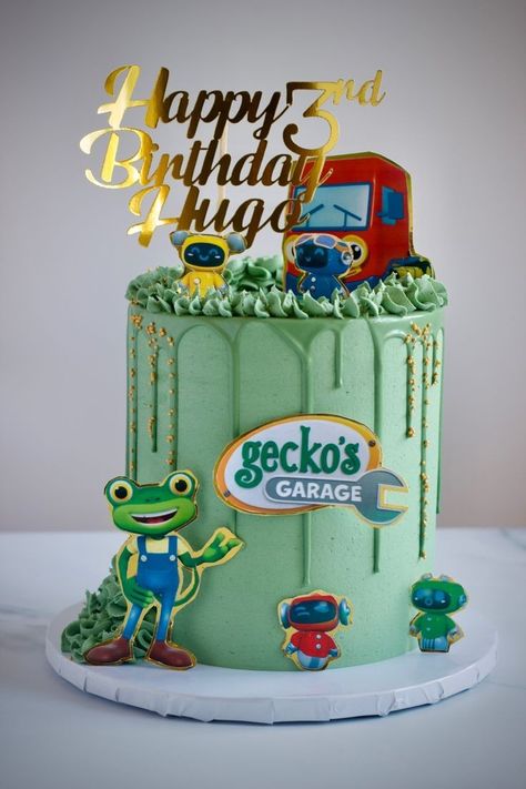 Garage Theme, Green Buttercream, Fondant Cake Tutorial, 3rd Birthday Cake, Melon Cake, Cake Designs For Kids, Iced Cake, Prince Birthday Party, 3rd Birthday Cakes