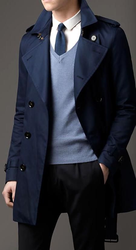 Mid-Length Technical Cotton Trench Coat  Burberry Dark Blue Trench Coat Outfit, Burberry Trench Outfit, Blue Trench Coat Outfit, Navy Trench Coat Outfit, Dark Blue Trench Coat, Trench Outfit, Navy Trench Coat, Men's Business Outfits, Trench Coat Outfit