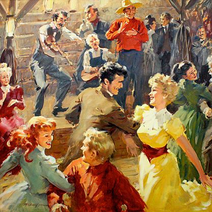 American heartland barn dance.  By William Medcalf Barn Dance Party, Contra Dance, Family Artwork, Americana Art, Barn Dance, Dance Paintings, Country Dance, Classic Americana, Dancing Aesthetic