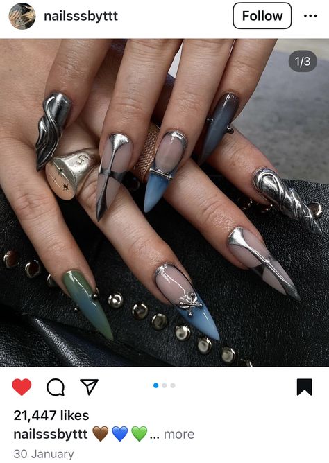 Nessa Nails, Chrome Designs, Edgy Nails, Goth Nails, Grunge Nails, Pretty Gel Nails, Soft Nails, Nails Only, January 29