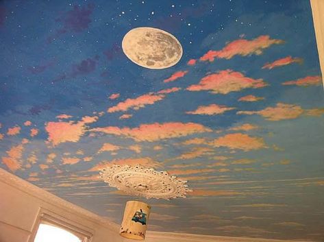 Ceiling Paintings, Painting Ceiling, Room Murals, Never Ending Story, Sky Ceiling, Ceiling Painting, Gold Art Painting, Kids Room Murals, Night Sky Painting