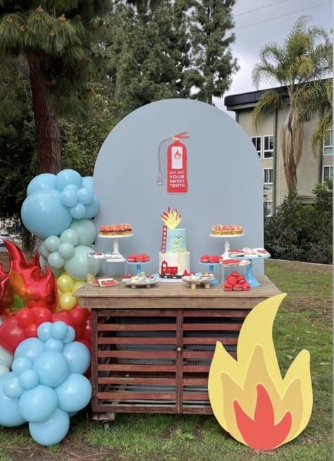 Truck Themed Birthday Party, Fire Engine Birthday Party, Ball Theme Birthday, Fire Engine Birthday, Firefighter Boots, Dessert Cart, Truck Theme Birthday, Bday Party Kids, Firetruck Birthday Party