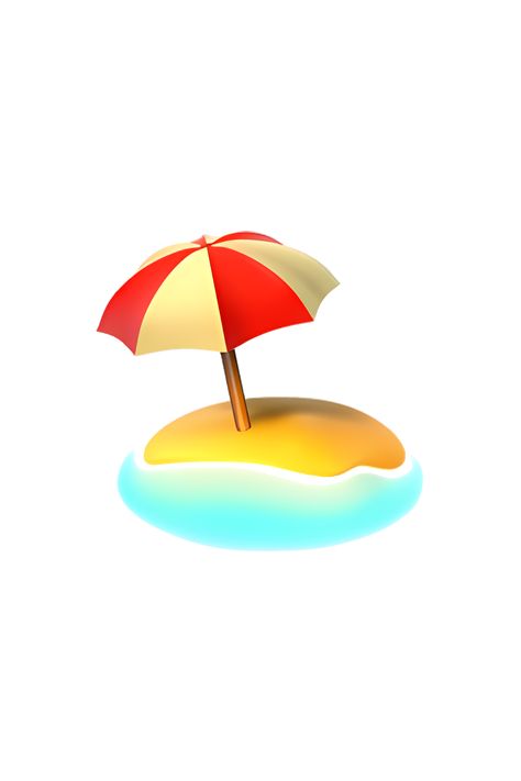 The emoji 🏖️ depicts a sandy beach with a blue ocean in the background. There is a yellow umbrella with a white top on the beach, providing shade for those who want to relax and enjoy the view. The sand is depicted in a light beige color, and there are small waves in the ocean. The overall appearance of the emoji is peaceful and inviting, making it a popular choice for conveying a sense of relaxation and vacation. Vacation Emojis, Umbrella Emoji, Beach Emojis, Planet Emoji, Fish Emoji, Wave Emoji, Emoji Ip, Emoji Board, Iphone Png