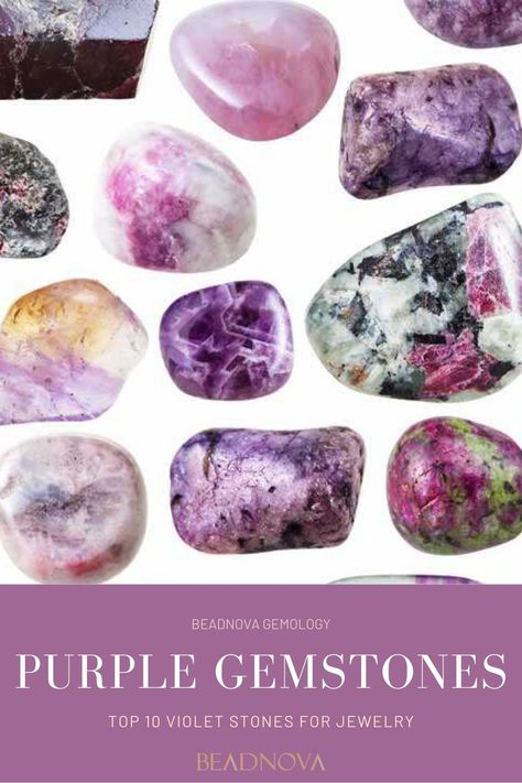 Color from lavender, violet to vivid lilac, the popular purple gemstone & crystals includes Amethyst, Tanzanite, Lolite, Ametrine and list of other stones. Green And Purple Crystal, Purple Gemstones Chart, Purple Stones Crystals, Purple Gemstones, Dead End Job, Become Wealthy, Purple Gems, Wealth Dna, Purple Crystal