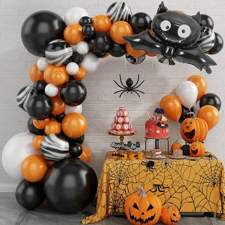 Room Party Decorations, Happy Halloween Banner, Halloween Party Decoration, Orange Balloons, Balloon Chain, Halloween Balloons, Fairy Decor, Orange Ribbon, Lego Pieces