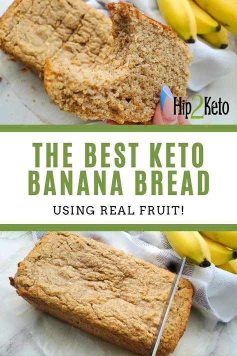 Our homemade sugar-free banana bread is made with real banana! This low-carb banana bread recipe is still keto-friendly with just the right amount of fruit. Keto Banana Recipes, Hip2keto Recipes, Keto Banana Bread Recipe, Quick Keto Dessert, Keto Banana, Sugar Free Banana Bread, Keto Breakfast Muffins, Keto Breakfast Smoothie, Keto Banana Bread