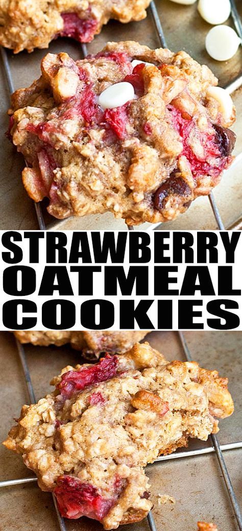 These soft and chewy STRAWBERRY COOKIES recipe from scratch are a quick and easy snack or dessert. a healthy and delicious snack. These healthy strawberry oatmeal cookies use roasted fresh strawberries and are loaded with white chocolate chips. From cakewhiz.com #cookies #strawberry #strawberries #dessert #baking #snack Strawberry Oatmeal Cookies, Strawberry Cookies Recipe, Cookies Videos, Strawberry Chocolate Chip Cookies, Cookie Recipes From Scratch, Strawberry Oatmeal, Easy Oatmeal, Healthy Strawberry, Cookies Easy