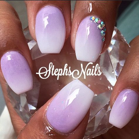 #lavender#white#ombre#acrylicombre#notpolish#love#simple#accentnail#diamonds#cute#coffinshape#stephsnails#plainjaneset Short Coffin Nails Designs, Purple Ombre Nails, Lilac Nails, Pastel Lilac, Lavender Nails, Short Coffin Nails, Coffin Shape Nails, Nails Prom, White Ombre