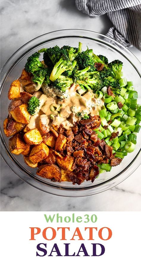 Whole30 Broccoli Salad, Whole30 Side Dishes For Bbq, Whole 30 Tailgate Food, Potato Broccoli Salad, Whole 30 Veggies, Broccoli Potato Salad, Whole 30 Potato Salad, Whole 30 Picnic Food, Whole 30 Dinner Ideas