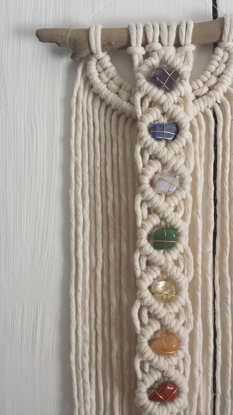 Macrame Crystal Holder Diy, Macrame Chakra Wall Hanging Tutorial, Macrame Crystal Hanger Tutorial, Macrame With Crystals Diy, Macrame Ceiling Hanging, Macrame Wall Hanging With Crystals, Macrame And Crystals, Macrame With Crystals, Macrame Chakra Wall Hanging