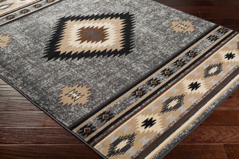 Rustic Area Rugs, Cool Color Palette, Surya Rug, Charcoal Rug, Southwestern Area Rugs, Southwestern Rug, Rustic Rugs, Brown Area Rugs, Aztec Rug