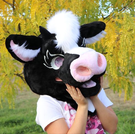 Cow Fursuit, Cow Fursona, Fursuit Photography, Unique Fursuits, Fur Suits, Fursuit Head, Strawberry Cow, Cow, Rainbow