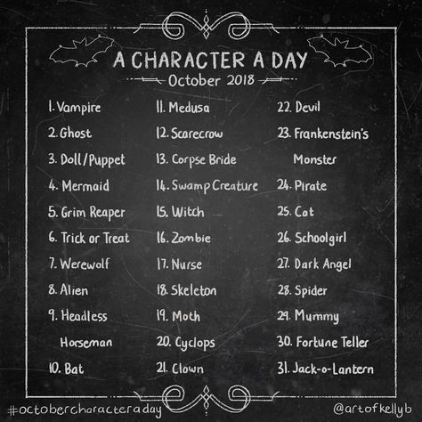 30 Day Art Challenge, Art Journal Challenge, 30 Day Drawing Challenge, Kelly Brown, Prompt List, October Art, Art Style Challenge, Drawing Ideas List, Drawing Prompts