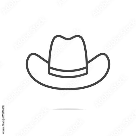 Western Hat Drawing, Cowboy Hat Simple Drawing, How To Draw A Cowboy Hat Easy, Cowboy Hat Clip Art, Drawing Of Cowboy Hat, Easy Cowboy Hat Drawing, Painted Cowboy Hats Diy, How To Draw A Cowboy Hat, Cowboy Hat Sketch