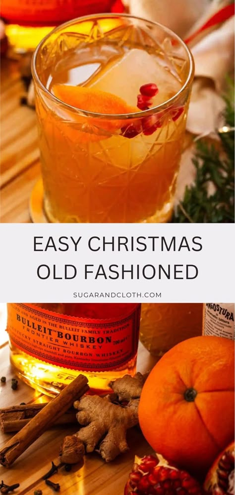 Old Fashioned Recipes Cocktail Easy, Brandy Old Fashioned Recipes, Christmas Old Fashioned Cocktail, Bourbon Christmas Cocktail, Christmas Cocktails Bourbon, Fall Old Fashioned, Winter Old Fashioned, Holiday Old Fashioned, Winter Old Fashioned Cocktail