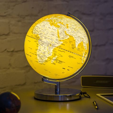 Illuminated LED Globe Light In English Mustard English Mustard, Globe Lighting, Science Learning, Globe Light, Wild Wolf, Learning Science, Yellow Aesthetic, Globe Lights, Unique Gift Ideas