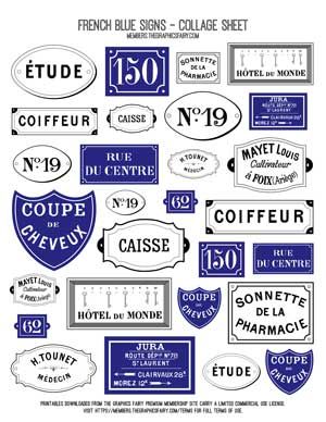 vintage French Bleu Signs ephemera digital image bundle French Packaging Design, French Labels, French Bleu, Building References, Photoshop Elements Tutorials, Photoshop Brush Set, Vintage Advertising Signs, The Graphics Fairy, Membership Site