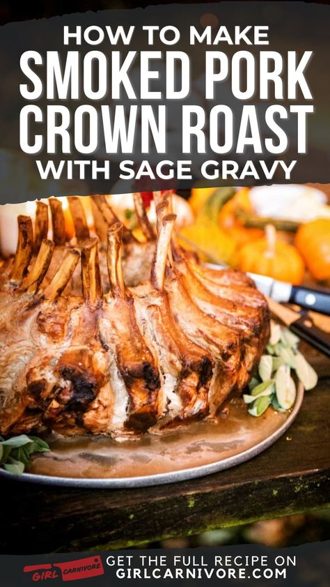 🍖 Smoked Pork Crown Roast + Sage Gravy = Dinner Party Legend! 🌿 Unlock the secrets to this show-stopping centerpiece. Our step-by-step guide ensures perfectly smoked, juicy pork every time. Wow your guests with a dish that looks complex but is surprisingly doable. The sage gravy takes it over the top! Ready to become the host with the most? This recipe is your ticket! #PorkCrownRoast #SmokedMeats #HolidayRecipes Crown Of Pork Roast Recipe, Pork Crown Roast Christmas, Smoked Pork Crown Roast, Pork Crown Roast Recipe, Crown Pork Roast Recipes, Crown Roast Recipe, Pork Crown Roast, Sage Gravy, Crown Roast Of Pork