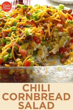 Chili Cornbread Salad, Layered Cornbread Salad, Chili Cornbread, Cornbread Salad, Chili And Cornbread, Southern Cornbread, Salads Recipes, Salad Pasta, Best Salad Recipes