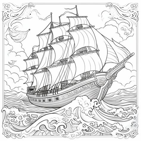 Fish * Summer Coloring Page » Зумипик How To Draw A Pirate Ship Step By Step, Nautical Coloring Pages, Fishing Coloring Pages, Ships Coloring Pages, Lake Coloring Pages, Sailing Coloring Pages, Underwater Colouring Pages, Ship Sketch, Digital Graphics Art