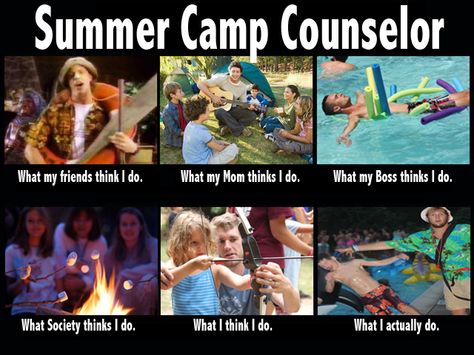 The summer camp counselor meme. Camp Quotes, Summer Camp Counselor, Church Camp, Camp Counselor, Scout Camping, Festival Camping, Staff Training, Christian Humor, Camping Outfits