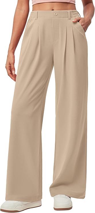 IUGA Wide Leg Stretchy Work Pants Pull on Business Casual Pants for Women High Waisted Slacks, 26''/28'' Dress Pants Light Khaki at Amazon Women’s Clothing store Amazon Dress Pants, High Waisted Slacks, Business Casual Pants, Casual Pants For Women, Amazon Dresses, Light Academia, Amazon Women, Work Pants, Business Casual