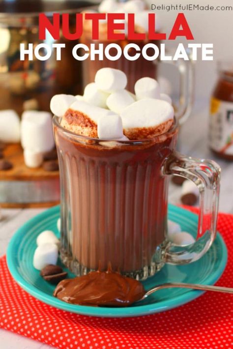 Nutella Hot Chocolate | The BEST Nutella Hot Chocolate Recipe! Nutella Hot Chocolate Recipe, Amaretto Recipe, Hot Chocolate Toppings, Nutella Hot Chocolate, Crockpot Hot Chocolate, Hot Chocolate Milk, Delicious Hot Chocolate, Homemade Nutella, Hot Buttered Rum