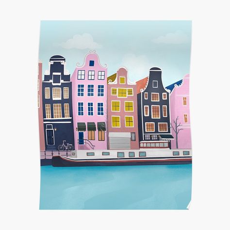 Get my art printed on awesome products. Support me at Redbubble #RBandME: https://www.redbubble.com/i/poster/Amsterdam-city-by-Peya/64248693.LVTDI?asc=u Amsterdam Art, Framed Art Wall, Modern Framed Art, Comic Poster, Small Framed Art, Amsterdam City, City Illustration, Illustration Wall Art, Brown Frame