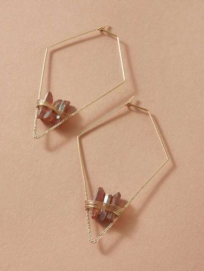 Search crystals | SHEIN USA Hollow Earrings, Glamorous Fashion, Embellished Fashion, Geometric Hoop Earrings, Earrings Ideas, Wire Jewelry Designs, Wire Wrapping Crystals, Vanity Decor, Anthropologie Jewelry