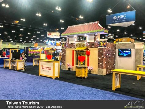 Taiwan Tourism shined like a star in Travel Adventure Show 2019 - Los Angeles with our island booth. Taiwanese Temple design and Chinese New Year decorations helped Taiwan Tourism to stand out amongst other brands greatly.  Planning to attend a show? Contact us today for amazing booth designs and trade show displays.  #Exhibition #Losangeles #TravelAdventureShow2019 #Boothdesign #Tradeshow #TaiwanTourism Istanbul Tourism, Island Booth, Booth Designs, Trade Show Displays, New Year Decorations, Exhibition Building, Stage Set Design, Chinese New Year Decorations, Exhibition Booth Design