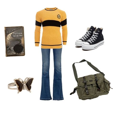 made by me <3 Harry Potter Outfits Hufflepuff, Hufflepuff Outfit Universal, Hufflepuff Casual Outfit, Hufflepuff Sweater, Hufflepuff Clothes, Harry Potter Clothes Hufflepuff, Hufflepuff Outfit, Harry Potter Hufflepuff, Harry Potter Style