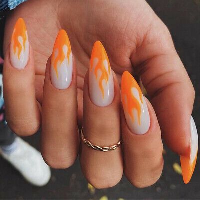 Orange Glitter Nails Acrylic, Orange Nail, Long Press On Nails, Nagel Tips, Fake Nails With Glue, Ballerina Nails, Diy Nail Art, Orange Nails, Nail Art Hacks