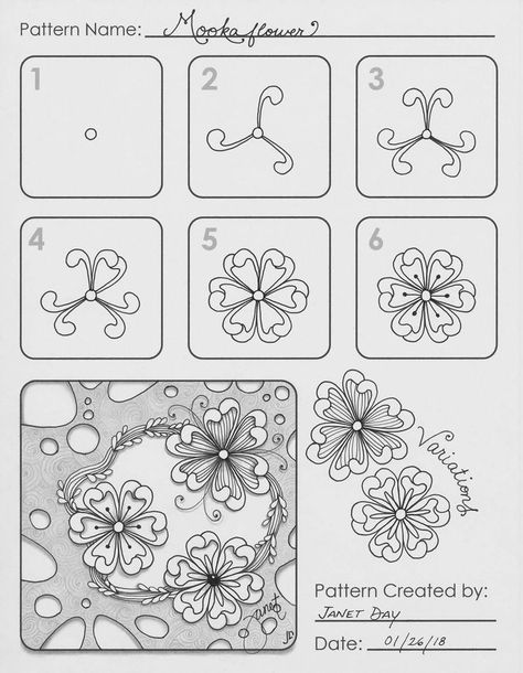 Zentangle Flowers, Zentangle Pattern, Doodle Art Flowers, Zen Doodle Patterns, Zentangle Tutorial, Drawing Ideas Easy, Zentangle Artwork, Tangle Pattern, Tangle Doodle