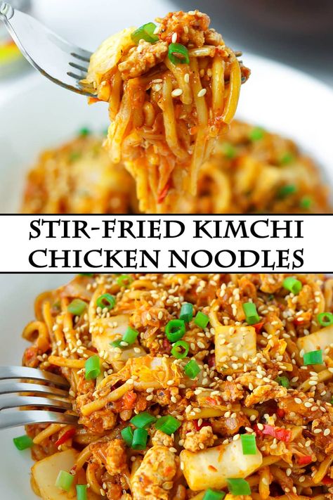 Fried Kimchi, Stir Fry Kimchi, Kimchi Chicken, Kimchi Noodles, Chicken Noodles, Fermented Cabbage, Kimchi Recipe, Stir Fry Noodles, Fry Recipes