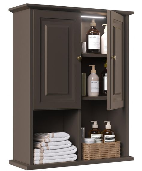 PRICES MAY VARY. A Perfect Match - HAIOOU bathroom wall cabinet includes a motion sensor LED light kit, of which the motion sensor function and the 20s no movement auto-off feature make it a perfect match with the medicine cabinet. Once you open the doors, the LED light begins to work shining the compartment and help you quickly, accurately reach your needed personal care items and medications Store, store, store! - With the overall dimension of 23.62 x 8.27 x 29.53 inches and 3 layer of storage Countertop Cabinet Bathroom, Toilet Room Storage, Cabinet Over Toilet Ideas, Small Bathroom Cabinet Ideas, Above Toilet Cabinet, Bathroom Cupboard Ideas, Wall Mounted Cupboard, Over The Toilet Storage Ideas, Cabinet Over Toilet