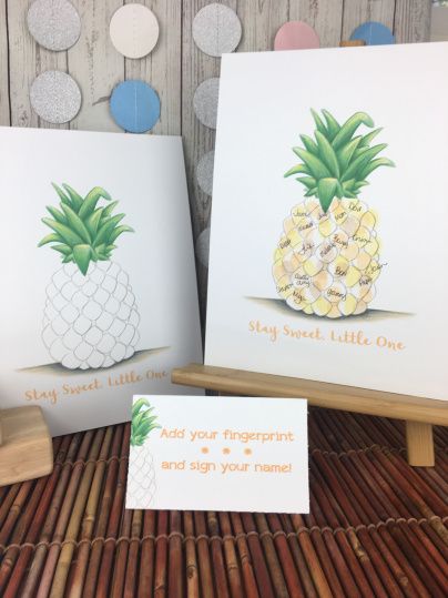 IMG_2663 Pineapple Baby Shower Theme, Hawaiian Baby Shower, Thumbprint Crafts, Baby Shower Neutral, Sprinkle Ideas, Hawaiian Baby Showers, Hawaii Theme, Pineapple Theme, Beach Baby Showers