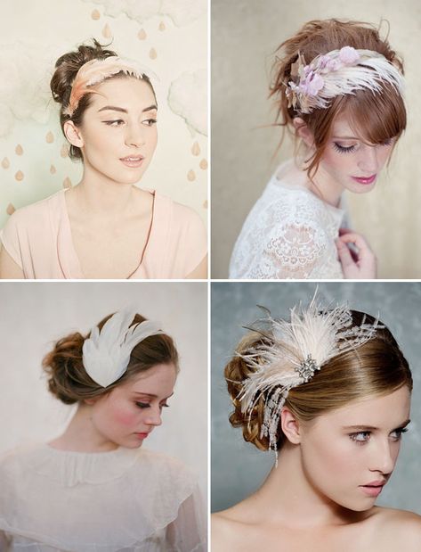 feather-hairpieces Feather Hair Pieces, Feather Bouquet, Hair Brooch, Headpiece Diy, Feather Headpiece, Bridal Studio, Feather Wedding, Blush Bridal, Boho Feathers