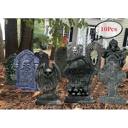 Halloween Tombstone Decorations Gravestone Decor for Graveyard Headstone Yard Signs Outdoor Lawn Yard Garden Decorations Halloween Yard Stakes FEATURES: *10 PCS HALLOWEEN TOMBSTONE YARD SIGN Halloween graveyard decorations contain 6 gravestone signs including ''DIED 1791'', ''THE DEAD WILL RISE'', "ARE INTO MY EYES", etc. 10 spooky tombstone signs with the spookiest design make a horror spooky scene at your Halloween night. *SUPERIOR QUALITY These halloween yard stakes were made by durable corru Halloween Yard Stakes, Tombstone Decorations, Halloween Graveyard Decorations, Headstones Decorations, Halloween Lawn Decorations, Halloween Yard Signs, Halloween Graveyard, Halloween Tombstones, Yard Ornaments