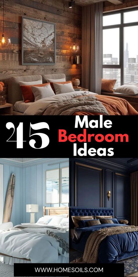 Explore 45 male bedroom ideas to create a stylish and personalized space. Discover modern decor, functional layouts, and unique accents perfect for any taste. Transform your bedroom with these inspiring ideas. Mens Bed Ideas, Young Mans Bedroom Ideas Modern, Young Male Bedroom Ideas, Manly Bedroom Ideas, Men Bedroom Decor Ideas, Young Adult Male Bedroom Ideas, Adult Male Bedroom Ideas, Young Mans Bedroom Ideas, Young Adult Bedroom